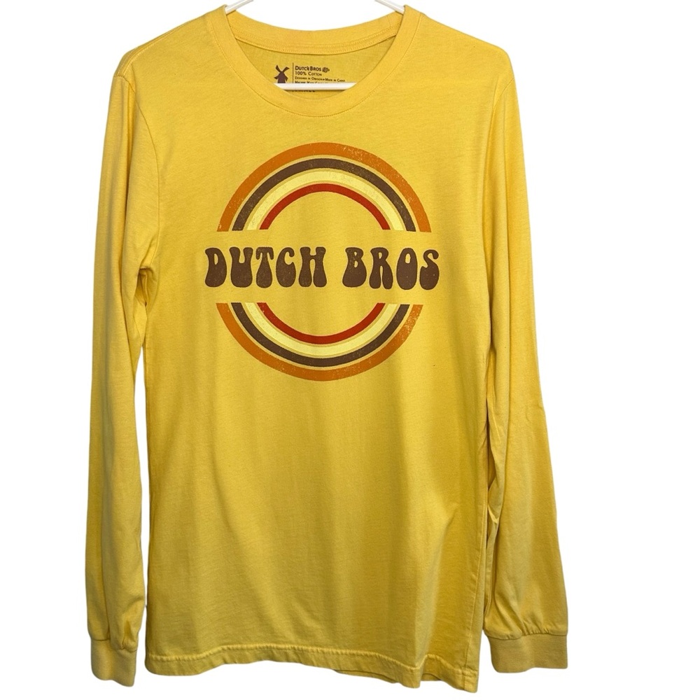 Dutch Bros SMALL Yellow Long Sleeve Tee Hippie 70’s Font DB 1992